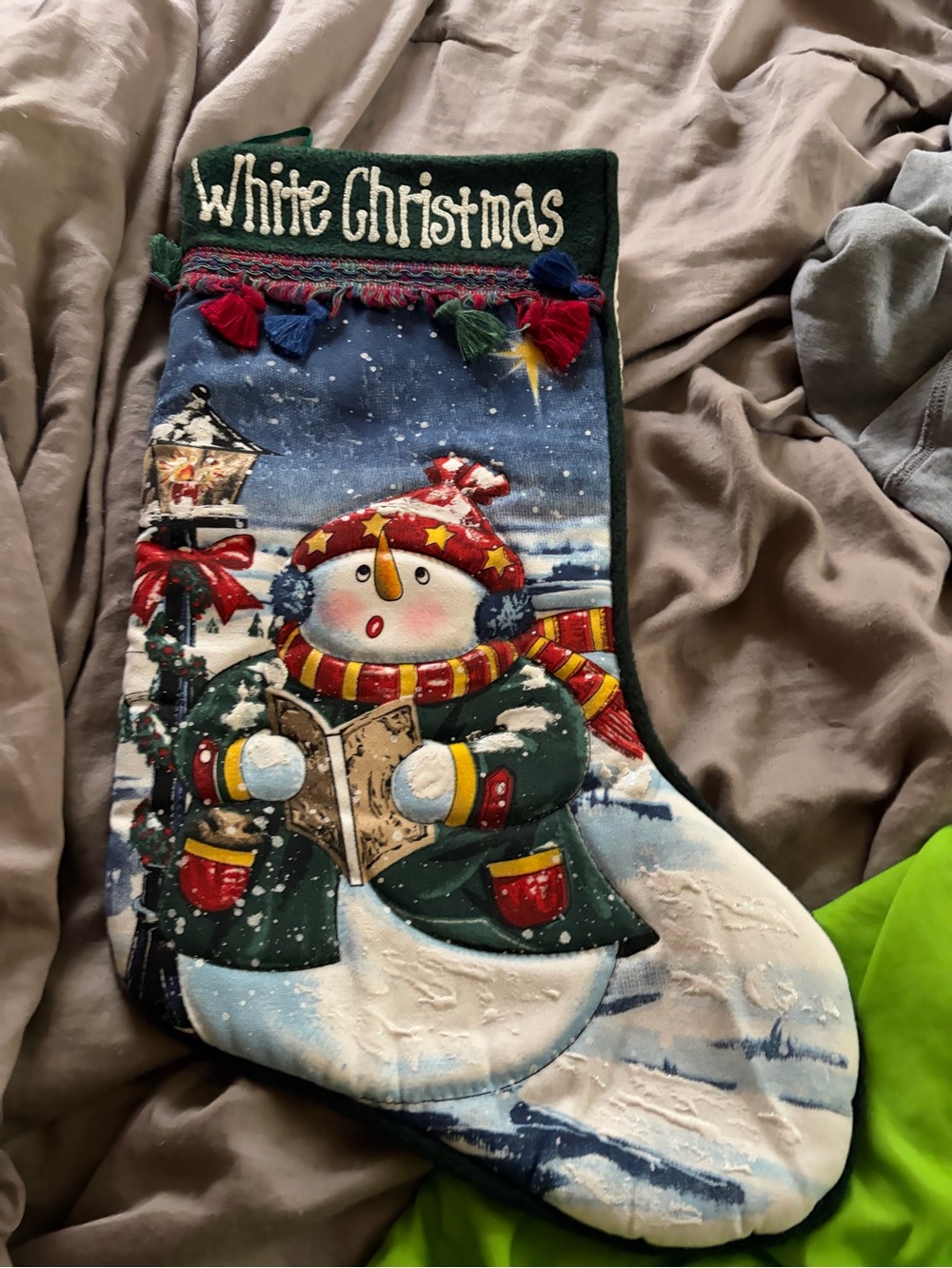 White Christmas Snowman Stocking - Holiday Decor 9” wide x 19.5” long